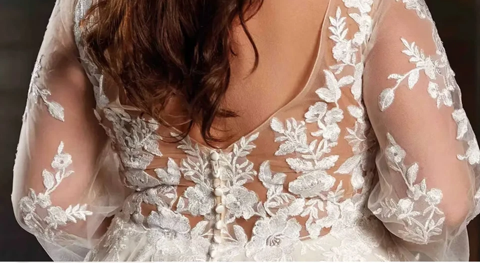 Vestido de novia de encaje fluido vestido de novia hecho a medida talla grande 2-28W botones marfil Foto 3 de 4