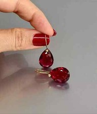 1Ct Pear Lab Created Ruby Drop Dangle Women's Earrings 14K Yellow Gold Plated