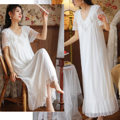 Women Lace Long Loose Nightdress Mesh 