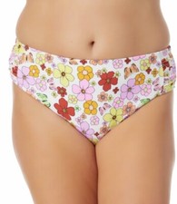 California Waves Plus Size Floral-Print mid rise ruched Swim Bottoms size 1X NEW