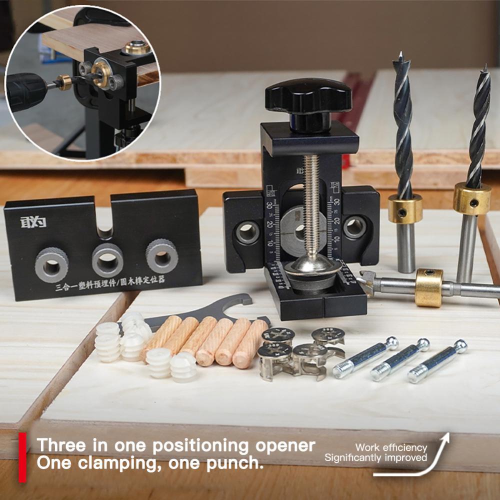 in 1 Adjustable Doweling Jig Woodworking Pocket Hole Jig With 8/15mm Drill Bit F