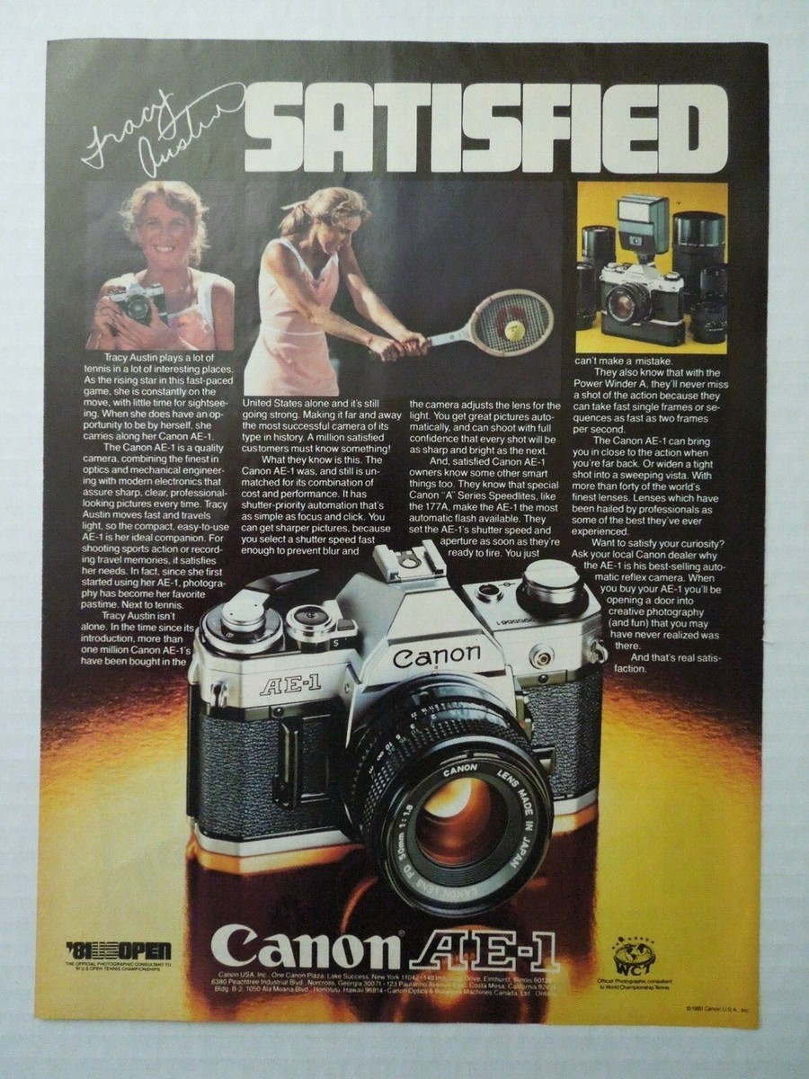 1981 CANON AE-1 Camera - Tennis Star TRACY AUSTIN - Magazine Ad | eBay
