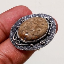 Anello con pietre preziose corallo fossile fatto a mano design antico gioiell...
