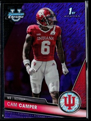 2023 Bowman University Chrome #21 Cam Camper Purple Shimmer Refractor