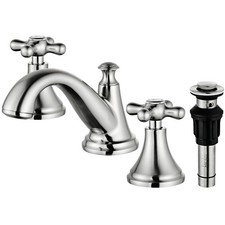 Vintage Widespread Bathroom Faucet, Brushed Nickel 3-Hole Sink Faucet with Dr...
