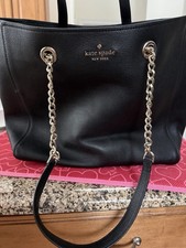 Kate Spade Large Black Leather Bag With Gold Chains - Roomy! NEW!