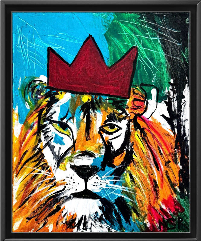 Original Signed Mixed Media 16x20 Lion Graffiti Style Canvas Art Painting OOAK