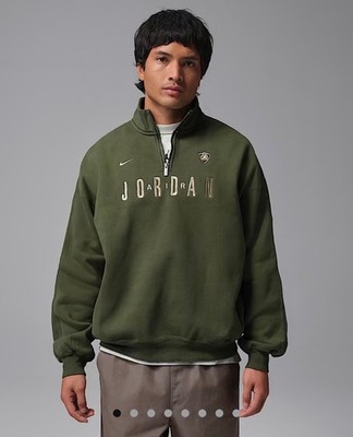 Nike Jordan Flight Graphic Fleece 1/4 Zip Jacket Khaki IF1816-325 Size L