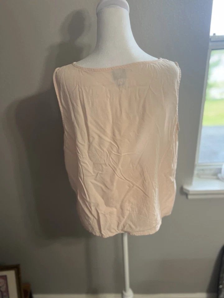 Camiseta sin mangas EILEEN FISHER seda rosa claro cuello redondo talla grande Foto 3 de 4