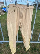 Pre-owned tan ladies' 44 Royal Highness English breeches w/silicone knee grip