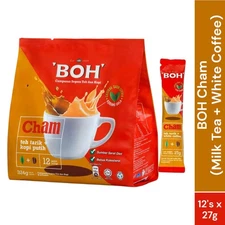 BOH Cham Teh Tarik + White Coffee 12 Sachets Instant Milk Tea & Coffee Blend
