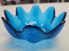 Blenko Handcrafted Blue Lotus Petal Scalloped Glass Bowl 5.5" diameter
