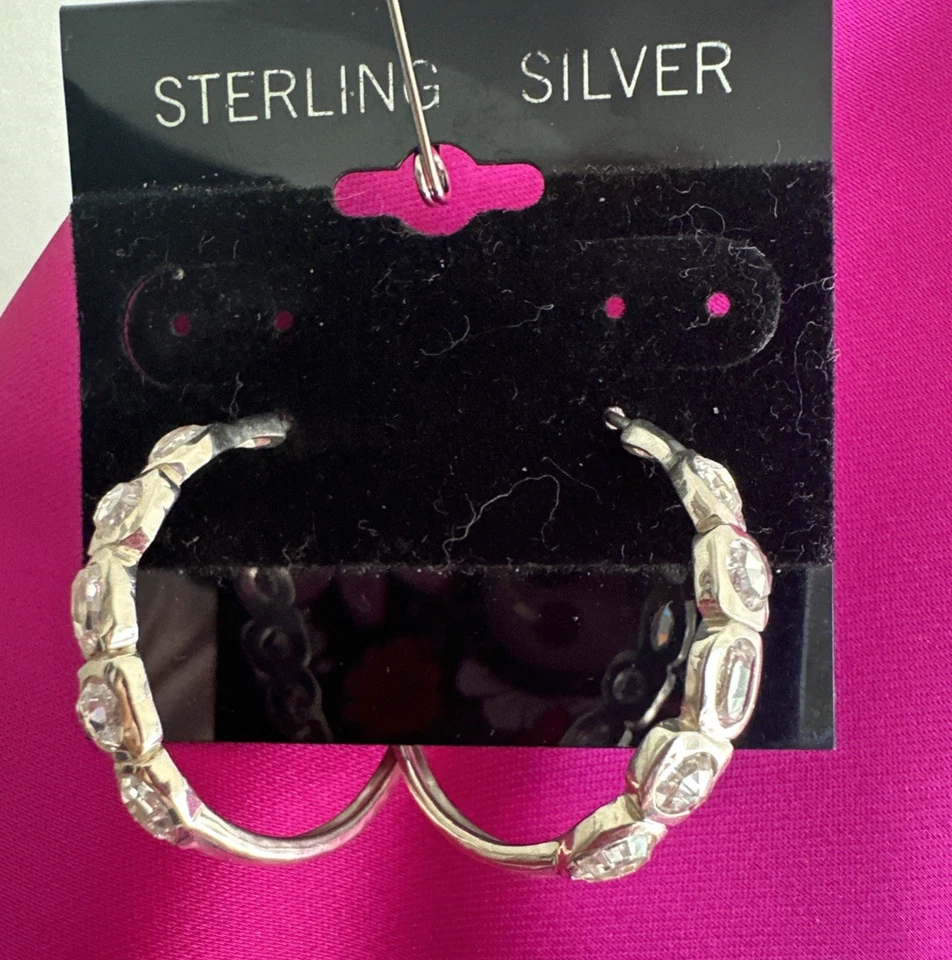 Pendientes Huggies Aro Silpada Plata Esterlina Topacio Blanco Cara NUEVO De Colección TH Foto 2 de 4