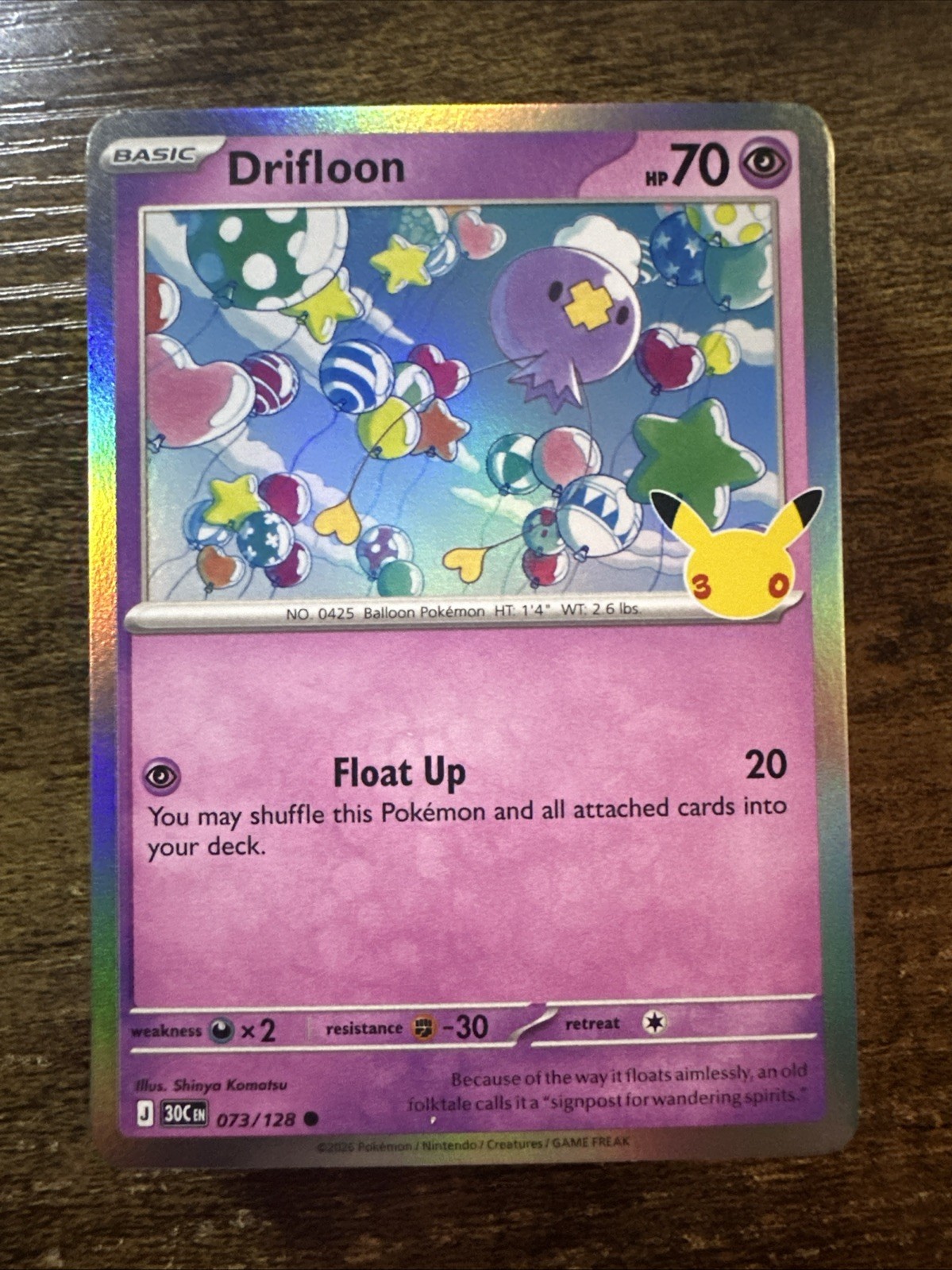 Drifloon 073/128, 30th Anniversary Celebration, Holo Common, Pokemon TCG, NM