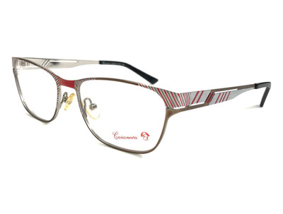 Casanova Eyeglasses Frames RC20 C08 Red Silver Cat Eye Peppermint Striped 53-17