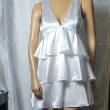 Lulu's White Silver Ruffled Peplum Mini Dress Size M