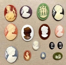 15 Vintage Assorted Resin Acrylic Cameos - DIY Jewelry Making & Repair Craft C80