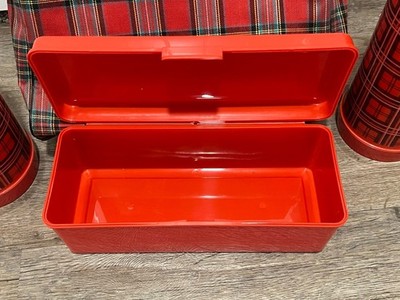 Vintage Never Used Aladdin Red Plaid Picnic Set of 2 Thermos