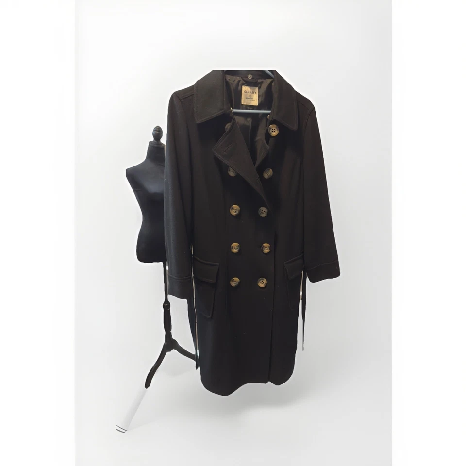 Chaquetón para mujer Old Navy negro talla mediana mezcla de lana forrado mangas largas bolsillos Foto 2 de 4