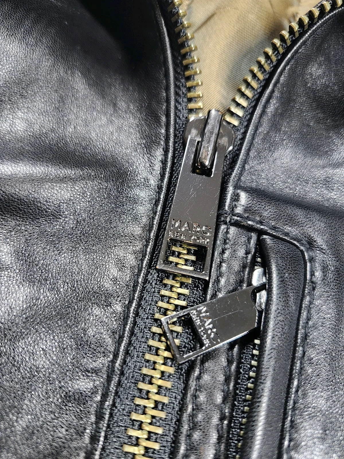 Marc New York Andrew Marc Black Leather Jacket Men M Medium Zip Quilt Lined - product detail image 9
