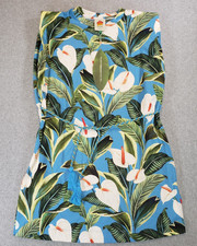 Farm Rio Blue Anthurium Garden Organic Cotton Mini Shirt Dress Size M NEW