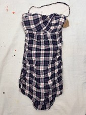 Vintage 1950s Jantzen Navy Blue Plaid Swimsuit One Piece Small