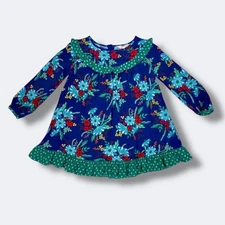 Matilda Jane Merry & Bright Girls Dress Size 6 Blue Floral Christmas Ruffle