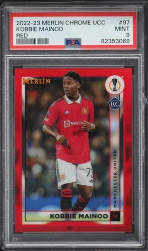 Kobbie Mainoo 2022 Topps Merlin Chrome UEFA UCC Red Rookie RC /10 PSA 9
