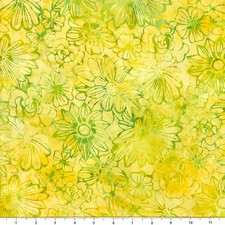 1 Yard Cut of Lunn Fabric Mixed Marigolds Batik 100 Cotton 3325 Bright Lime Sun