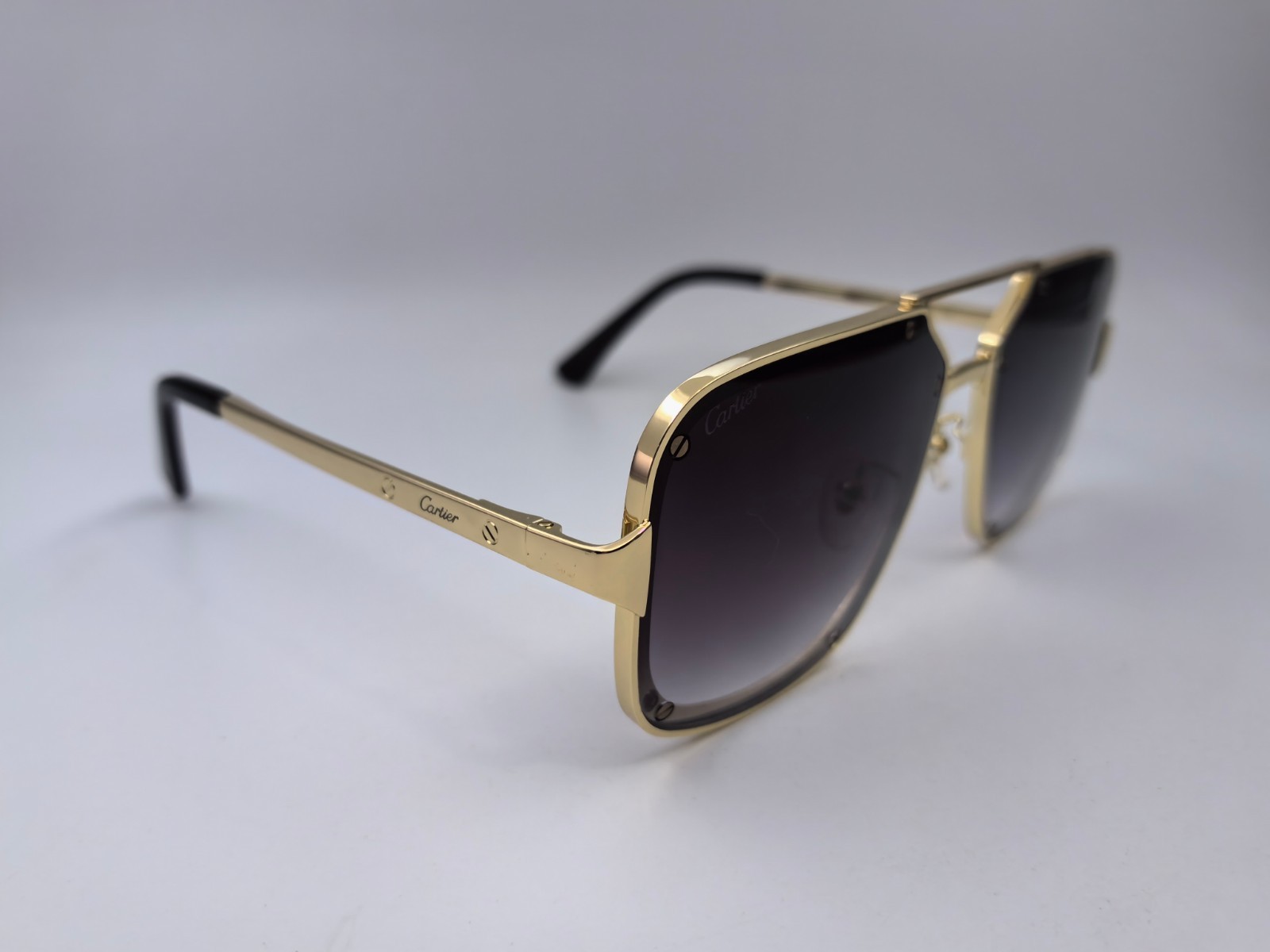 Cartier Square Sunglasses with Gold Frame and Gray Gradient Lenses-image