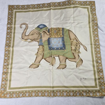 NWT Jim Thompson Elephant Silk Scarf Elegant Golden Thai Animal Square 32 X32