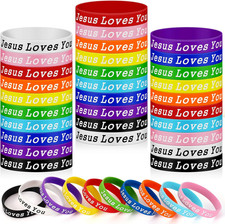 42Pcs Jesus Loves You Silicone Bracelets Bulk Colorful Christian Jesus Rubber Wr
