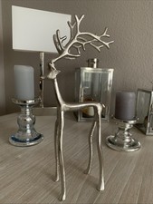 XL Hirsch Figur Skulptur Silber Luxuriös Sylt Edel 38 x 18 x 8 Dekoration NP49€