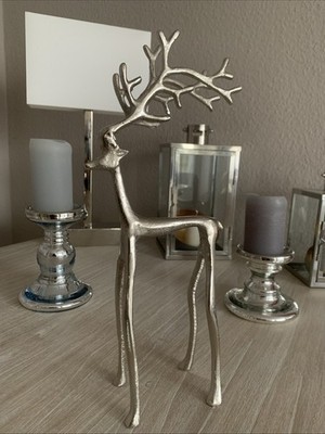 XL Hirsch Figur Skulptur Silber Luxuriös Sylt Edel 38 x 18 x 8 Dekoration NP49 