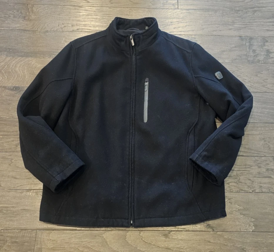 Tech by Tumi Wool Blend Quilted Lined Jacket Coat Full Zip Men Black Mock Neck L