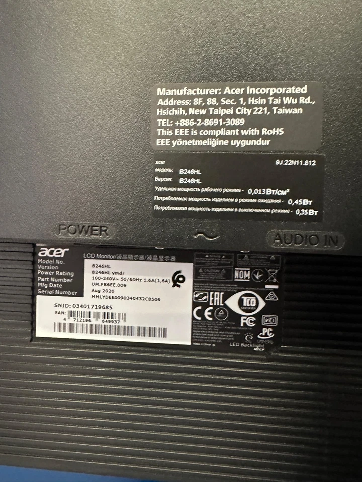 24" TFT LCD Acer B246HL Pivot 1920 x 1080 FullHD Monitor LED-Backlight - Bild 3 von 4