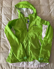 Columbia Women  s Hooded Full Zip Windbreaker Jacket Green/White Colorblock L