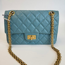 Chanel 2.55 Reissue 224 Blue Quilted Leather Gold Hardware Chain Bag 2019