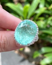 Vintage Paraiba Tourmaline Ring 925 Sterling Silver Big Tourmaline Ring.