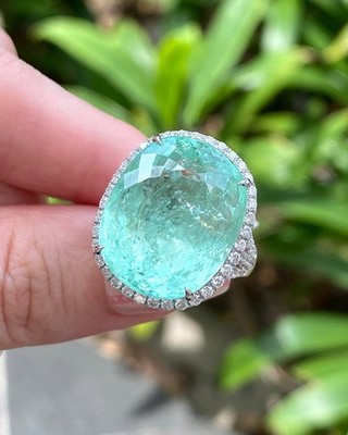 Vintage Paraiba Tourmaline Ring 925 Sterling Silver Big Tourmaline Ring.