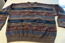 VTG Tosani Sweater Mens XL Textured Multicolor 90s Grandpa Crewneck Wool Blend