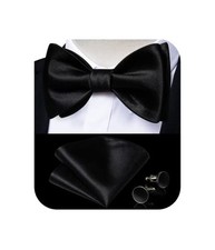 Bow Ties for Men Self Tie Bow Tie and Pocket Square Set Adjustable Solid Black