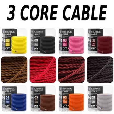 10m 3-adrig Vintage Rund/Gedreht Stil Stoff Kabel Lampe 10m Draht Geflochten Draht