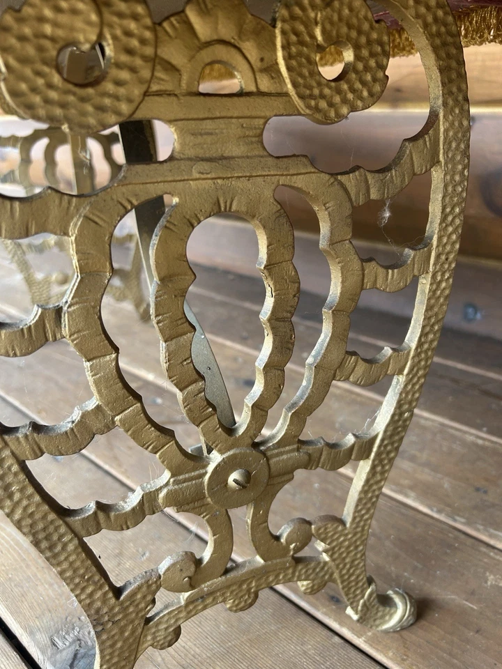 Antique Vintage Cast Iron Vanity Bench Pink Velvet - Image 4 of 4