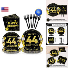 Greencian 96Pcs 44Th Birthday Party Decorations For Men Women Black And Gold