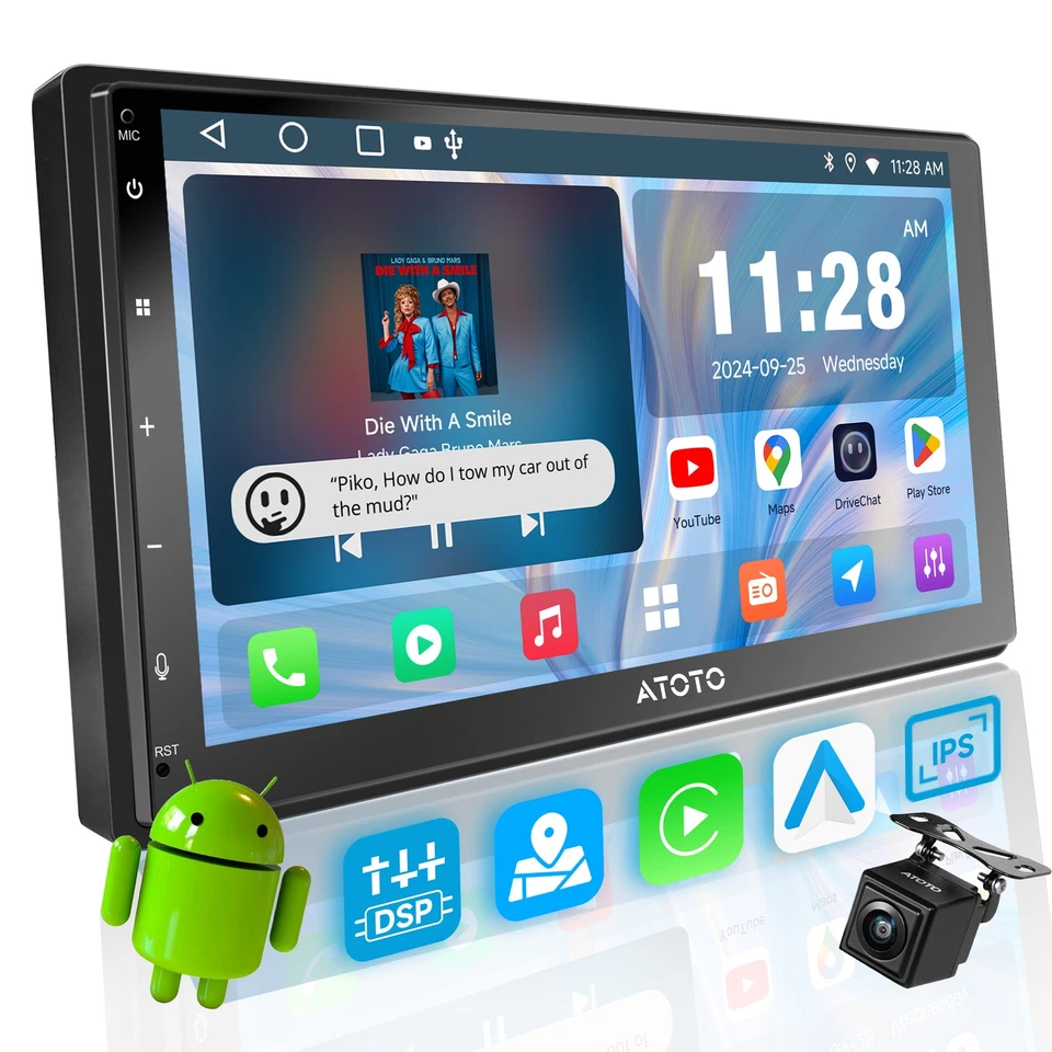 ATOTO Doppel Din 7"Android Autoradio Für Wireless Apple CarPlay +Rückfahrkamera