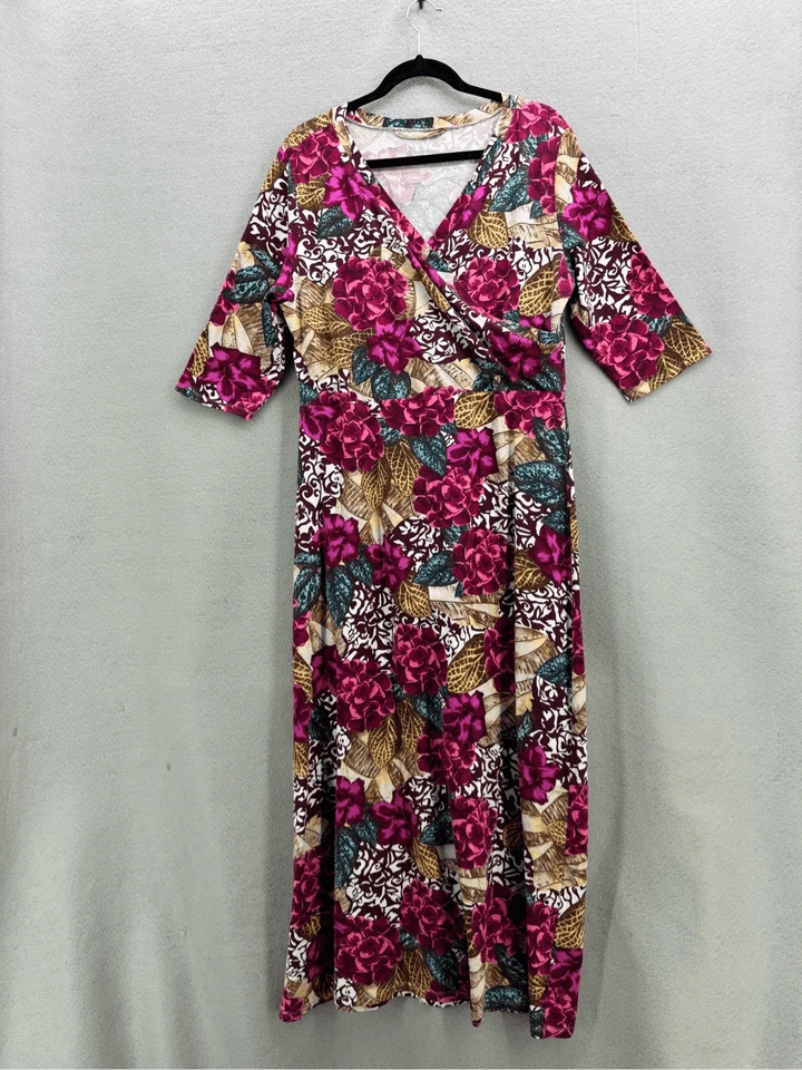 Soft Surroundings Womens Multicolor Salvatora Floral Faux Wrap Maxi Dress Large - Image 2 of 4