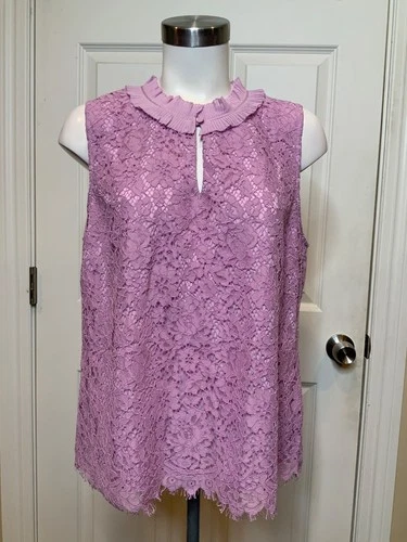 J.Crew Lilac Purple Floral Lace Embroidered Ruffle Collar Tank Top, Size XL NWT!