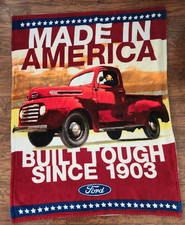 Ford Truck Sherpa Blanket Throw Built Tough Red Pickup Made In America 50x67