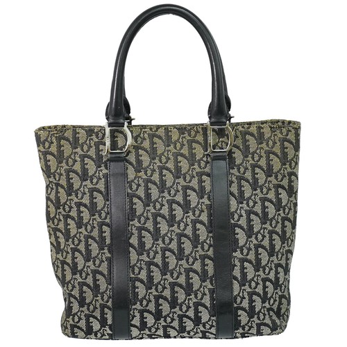 Christian Dior Trotter Canvas Tote Handbag Black Silver